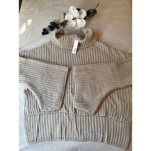Glam Womens Oversized Chunky Knit Turtleneck Sweater NWT Beige Size M lagenlook